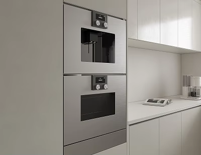 Modern Built in Stainless Steel Kitchen Appliances With White Cabinets And Countertop 3d model
