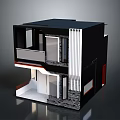 Modern Two Story Architecture Model With Black Roof And White Vertical Lines