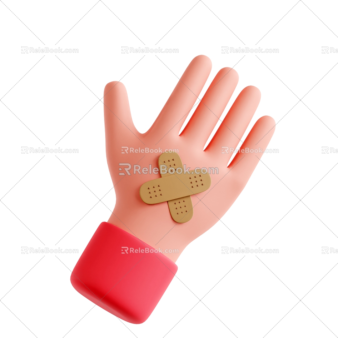 Hand Band-Aid Injured Hand Cartoon Gestures 3d model