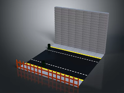 Modern Black Conference Table With Grey Wall Orange Fence And Yellow Lines 3d model