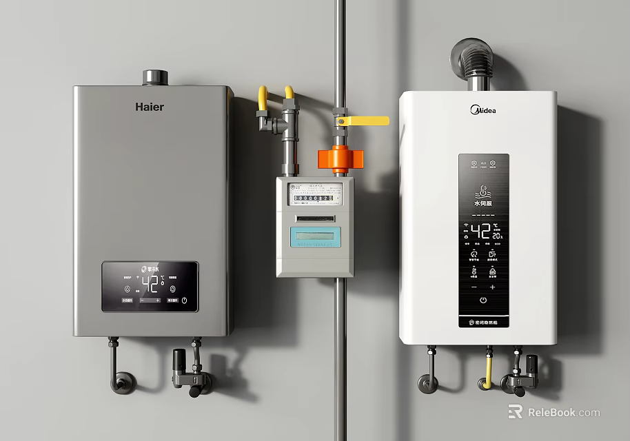 Haier And Midea Wall Mounted Water Heaters With Digital Display And Gas Valve 3d model 