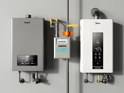 Haier And Midea Wall Mounted Water Heaters With Digital Display And Gas Valve 3d model