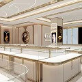 Luxurious Jewelry Store Interior With Red Backdrop Wall And Display Counters 3d model