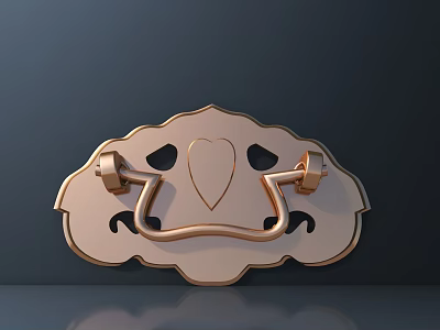Copper Colored Decorative Hardware With Heart Shape And Ornate Edges Design 3d model