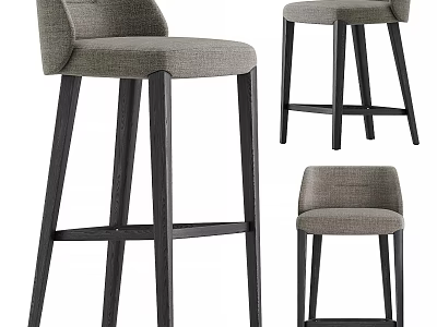 Modern Light Gray Upholstered Bar Stools With Black Solid Wood Legs And Minimalist Design 3d model