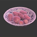 Fresh Ripe Plump Strawberries Served in Blue and White Patterned Bowl on Dark Background