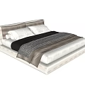 Modern Double Bed with Light Colored Frame and Cozy Bedspread Pillows 3d model
