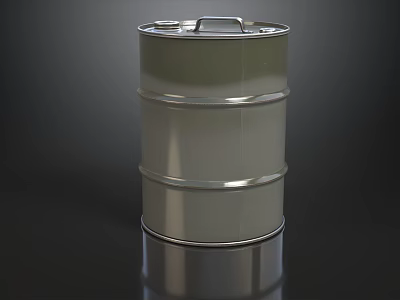 Shiny Silver Metal Drum With Handle Lid And Ring Bands On Smooth Surface 3d model