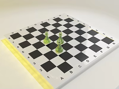 Chess Board Game Entertainment With Checkerboard Pattern And Green Pieces On White Surface 3d model