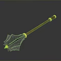 Medieval Polearm With Metallic Head Wooden Handle And Decorative Golden Accents