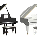 Elegant Black And White Pianos With Stools And Music Sheets Setup 3d model