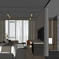 Modern Hotel Room Interior Design With Large Bed Sofa TV And Floor To Ceiling Windows