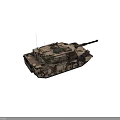 Military Tank With Camouflage Paint Long Cannon Barrel Antennas And Tracks