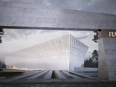 Modern Sales Office Building With Geometric Facade Marble Entrance And Spacious Plaza 3d model