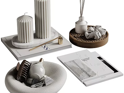 Ceramic Cylindrical Candle Diffuser Woven Tray Decorative Ornament Set With Bowl 3d model