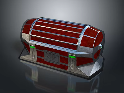 Red Vintage Storage Chest With Silver Frame And Green Accents For Home Organizing 3d model