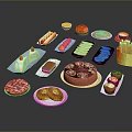 Assorted Delicious Foods Collection Featuring Cakes Burgers Fries Desserts And Snacks