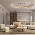 Modern Living Dining Room Interior With Beige Sofa Coffee Table Area Rug And Wall Art
