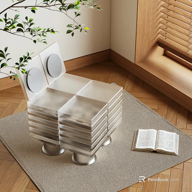 Transparent Acrylic Leisure Chair With Metal Legs Green Plant And Open Book On Rug 3d model 