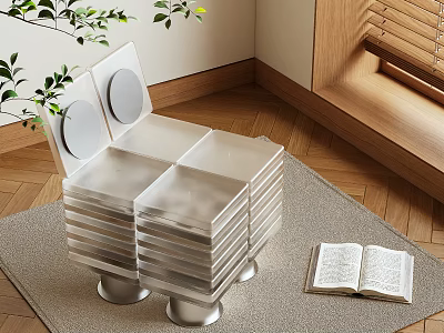 Transparent Acrylic Leisure Chair With Metal Legs Green Plant And Open Book On Rug 3d model