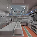 Stainless Steel Commercial Kitchen Equipment With Worktables Refrigerators And Ventilation System