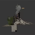 Construction Checkpoint Scene With Yellow Black Striped Barriers Small Trees And Gray Ground