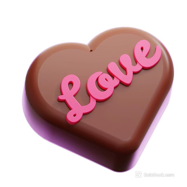 Heart Shaped Chocolate With Pink LOVE Lettering For Sweet Romantic Gifts 3d model 