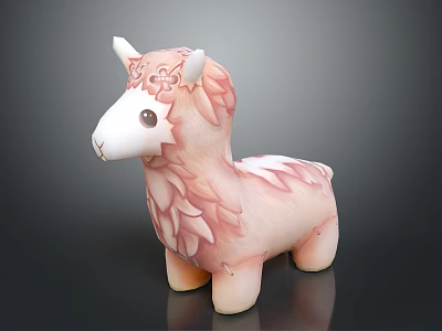 Pink Alpaca Shaped Decorative Ornament Set With Floral Pattern Cute Design For Home Decoration 3d model