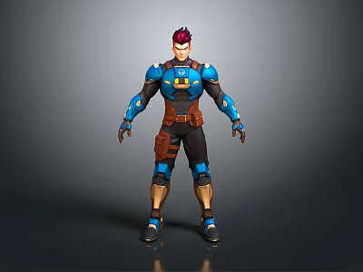 3D Sci Fi Game Character With Red Hair Blue Armor And Brown Details 3d model