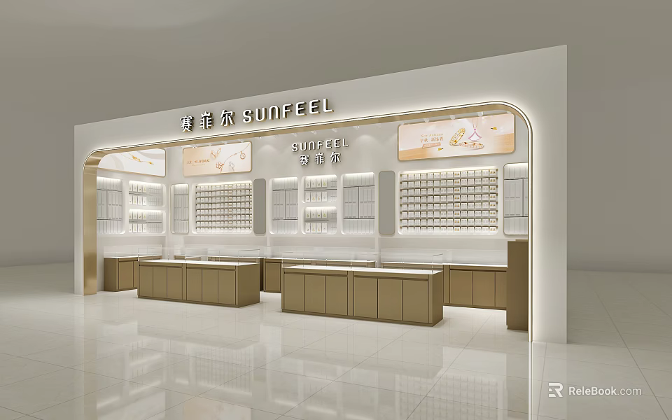 Modern Jewelry Store Interior Design With Display Counters And Lighting 3d model