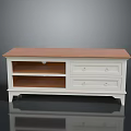 White TV Stand Featuring Brown Top Two Drawers And Open Shelves