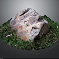 Natural Large Rock Surrounded By Lush Green Grass And Pink Leaves