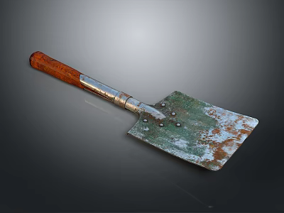 Old Rusty Shovel With Wooden Handle And Metal Blade Showing Rust And Wear 3d model