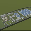 Overall Industrial Plant Layout Featuring Multiple Buildings Circular Tanks Large Blue Roof Structures