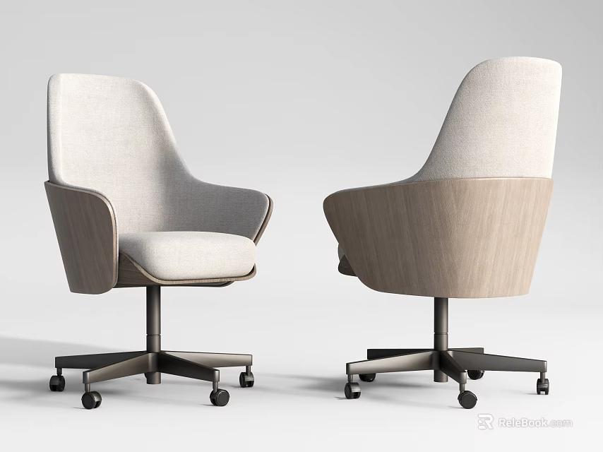 Comfortable Modern Office Chair With Fabric Seat Wooden Backrest And Swivel Caster Base 3d model 