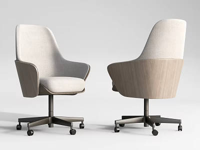Comfortable Modern Office Chair With Fabric Seat Wooden Backrest And Swivel Caster Base 3d model