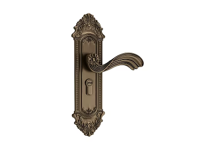 Antique Bronze Door Handle With Ornate Decorative Plate And Lever Design For Home 3d model