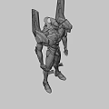 Purple Green Mecha Character 3D Model Design With Armored Body And Robotic Head Structure