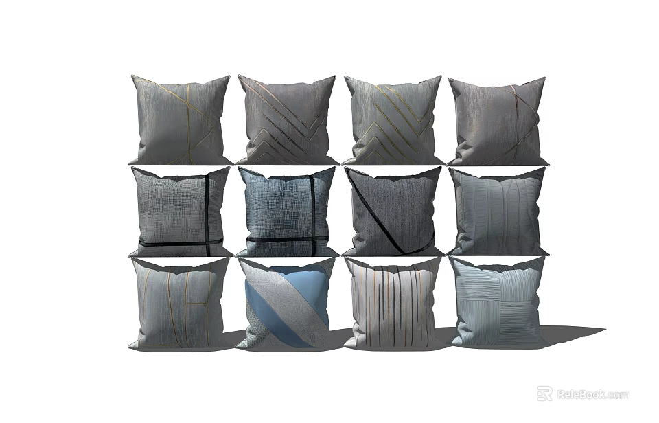 Multiple Modern Throw Pillows With Diverse Patterns And Neutral Colors 3d model 