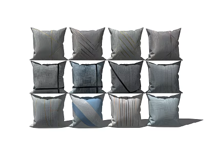Multiple Modern Throw Pillows With Diverse Patterns And Neutral Colors 3d model