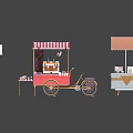Colorful Mobile Food Carts With Striped Canopies And Vending Windows