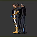 Four Game Movie Characters Posing In Futuristic Action Costumes With Various Colors