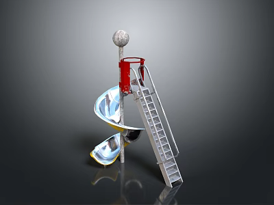 Red Basketball Hoop With Silver Ladder And Shiny Shell Shaped Objects And Top Spherical Structure 3d model