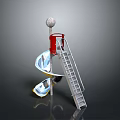 Red Basketball Hoop With Silver Ladder And Shiny Shell Shaped Objects And Top Spherical Structure 3d model