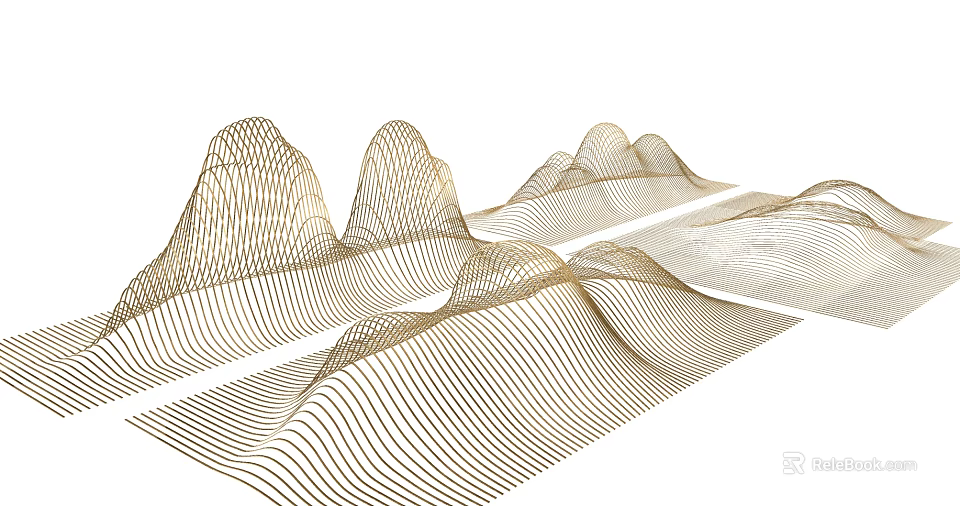Elegant Garden Ornaments Featuring Golden Lines And Mountain Shaped Undulating Forms 3d model 