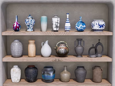 Modern vase porcelain pottery jar ceramic ware blue and white porcelain 3d model