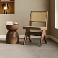 Natural Wooden Frame Leisure Chair With Rattan Backrest And Side Table In Cozy Living Corner