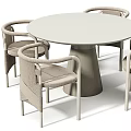 Round Dining Table Set With Beige Fabric Armchairs Modern Woven Details And Light Tone Design