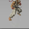 Muscular Fighting Character In White Martial Arts Uniform With Red Headband And Dynamic Combat Stance