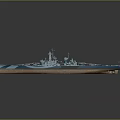 Detailed Battleship 3D Model With Blue Hull Brown Waterline And Turrets On Deck